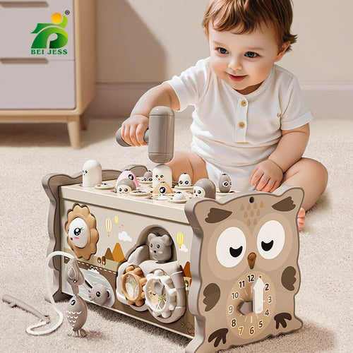 Children Montessori Toy Sensory Magnetic Educational Fishing Owl Busy Board Mole Game Number Xylophone for 3 Year Toddlers Gifts