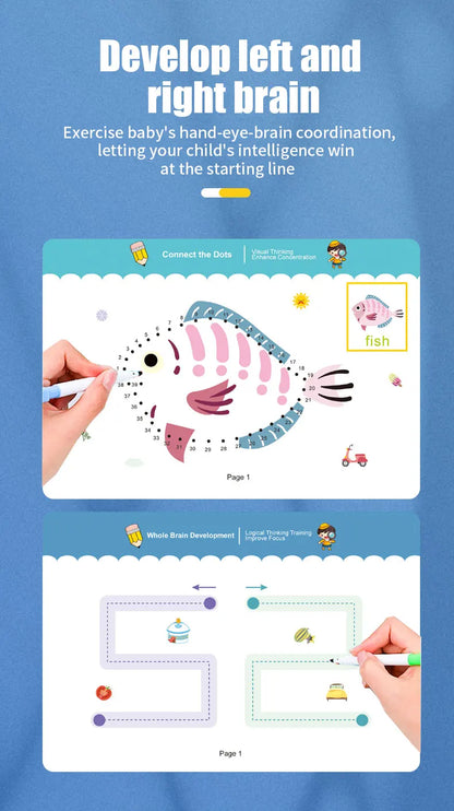 34-Page Reusable Children's Practice Book Set with Erasable Pen - Early Learning of Writing and Drawing Skills, Educational Books for Pen Control Training, Innovative Learning - Perfect Choice for Christmas and Birthday Gifts