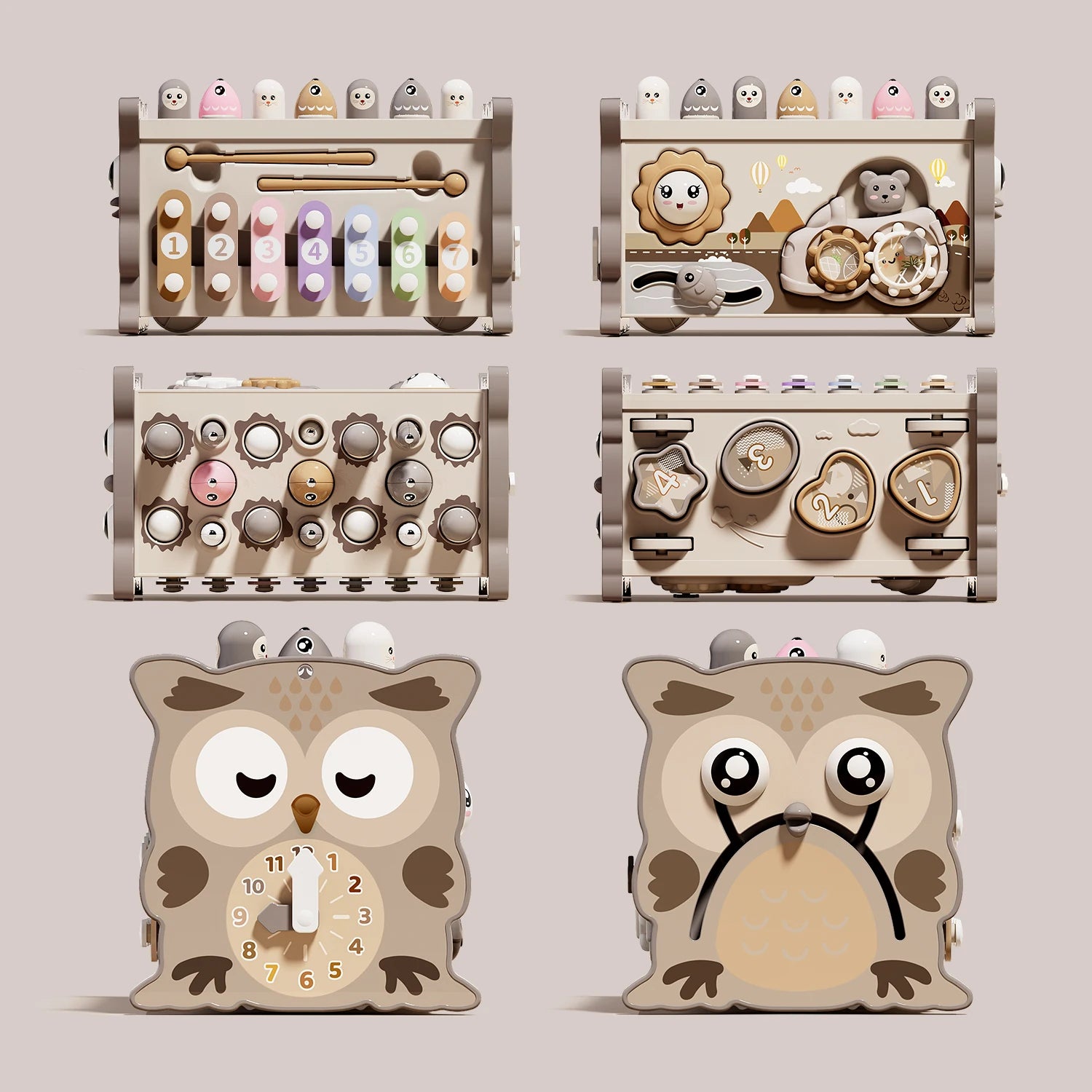 Children Montessori Toy Sensory Magnetic Educational Fishing Owl Busy Board Mole Game Number Xylophone for 3 Year Toddlers Gifts
